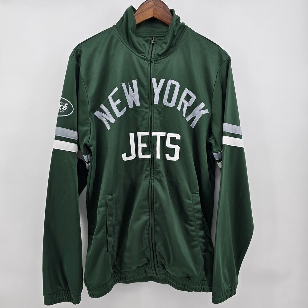 New York Jets Sweatshirt Mens Medium Green NFL Football Full‎ Zip Hoodie